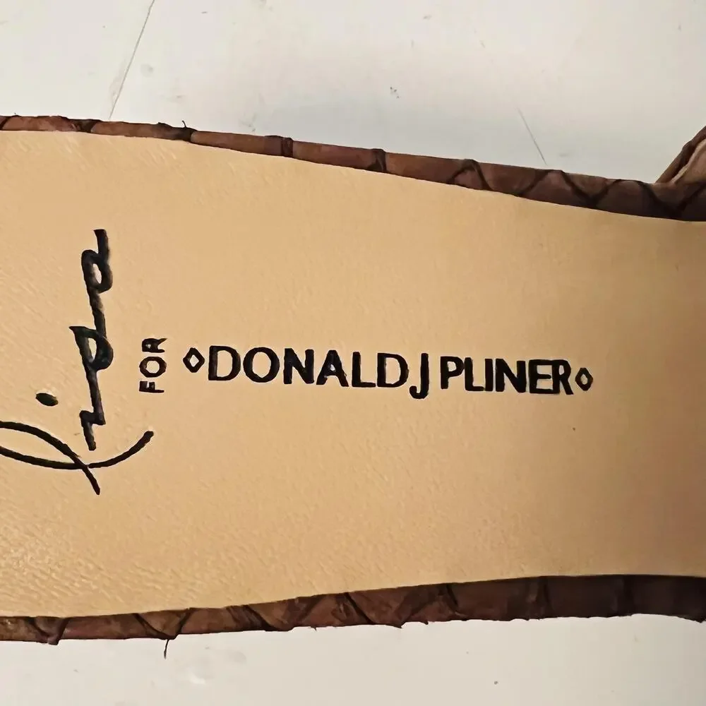 Donald J Pliner Lisa Sandals Womens 9 Brown Leather Espadrille Wedge Shoes
